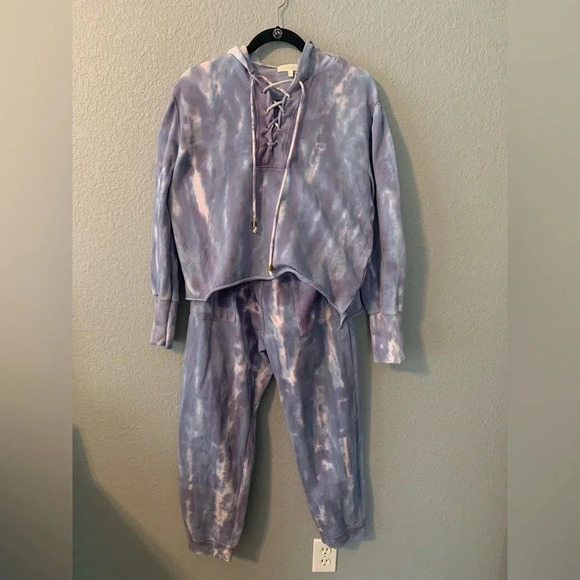 LoveShackFancy “Bevan” Hand Dyed Moon Indigo/Purple Hoodie & Jogger SET- Small - Picture 4 of 11